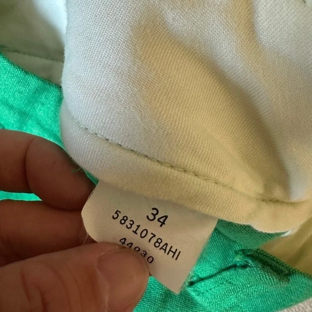 Polo Ralph Lauren Mens Green Linen Viscose Blend Flat Front Shorts Size 34